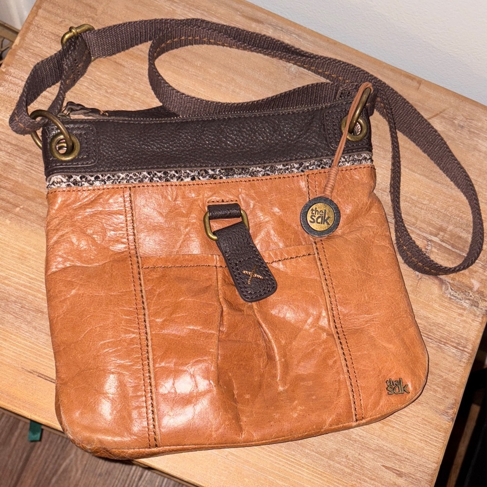 The Sak Brown and Tan Leather Crossbody Bag